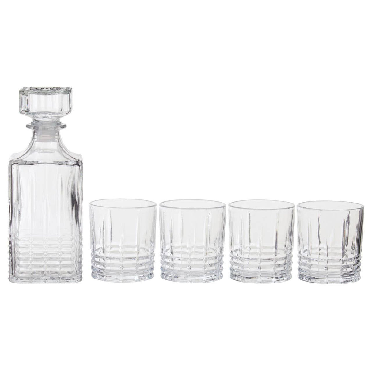 Ribbed Pattern Decanter With Four Glasses