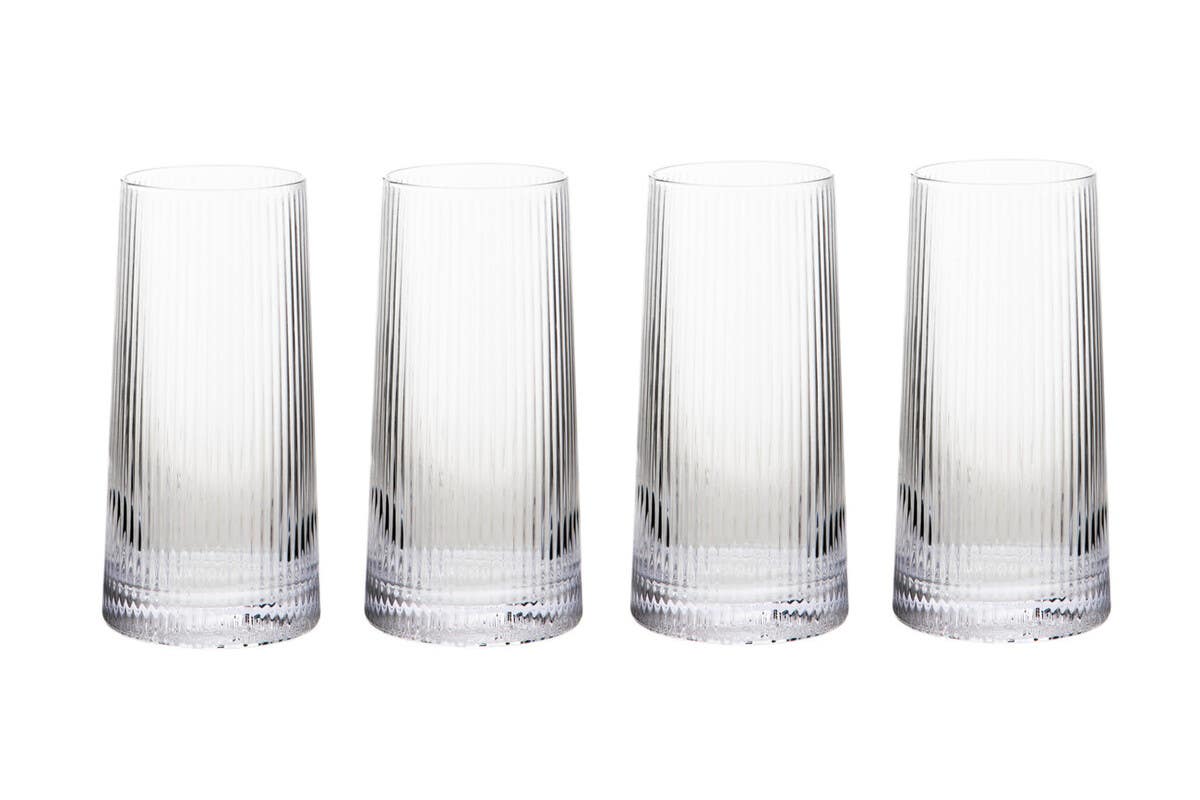 Set of Four Eldon Ribbed 420ml Clear Hi Ball Glasses