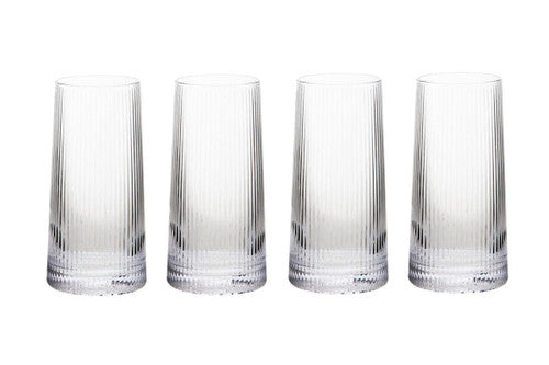 Set of Four Eldon Ribbed Clear Hi Ball Glasses