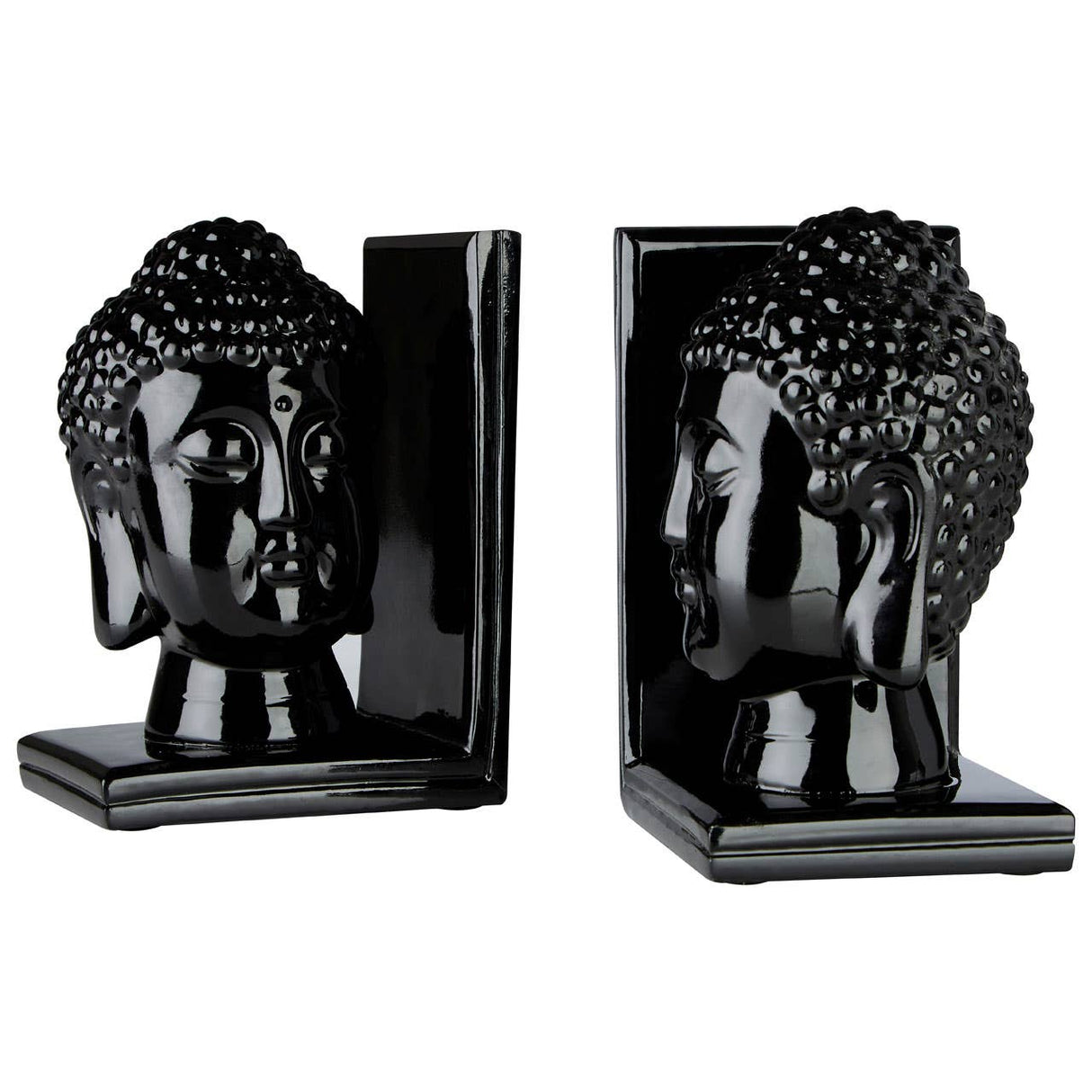 Buddha Head Black Bookends - Set Of 2