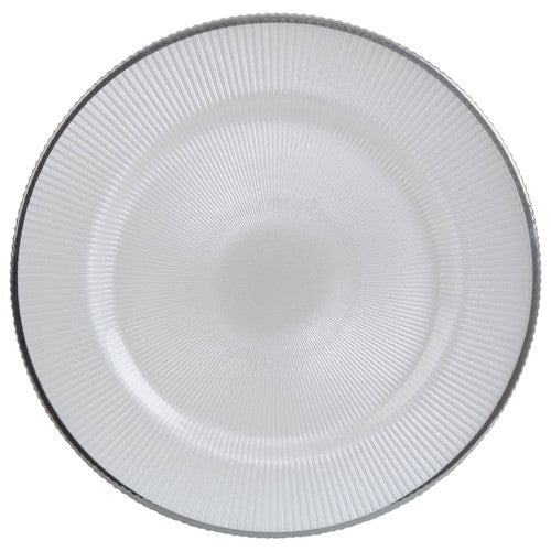 33Cm Embossed White Glass Charger Plate