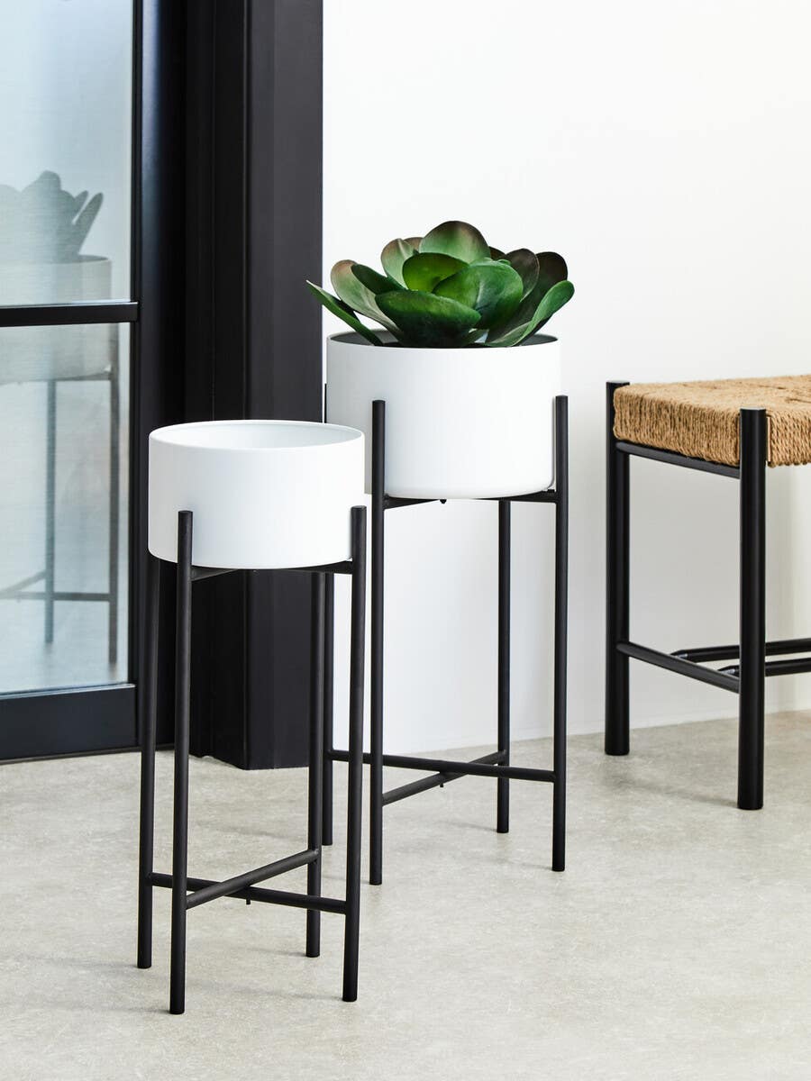 Trosa Large White And Black Floor Standing Planter