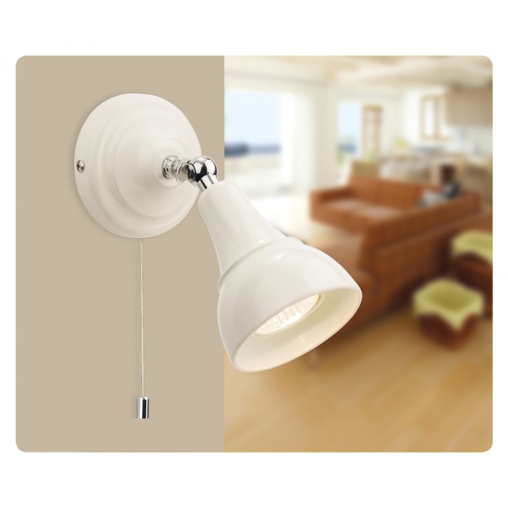 Elegant Country Style Cream Wall Light with Pull Switch