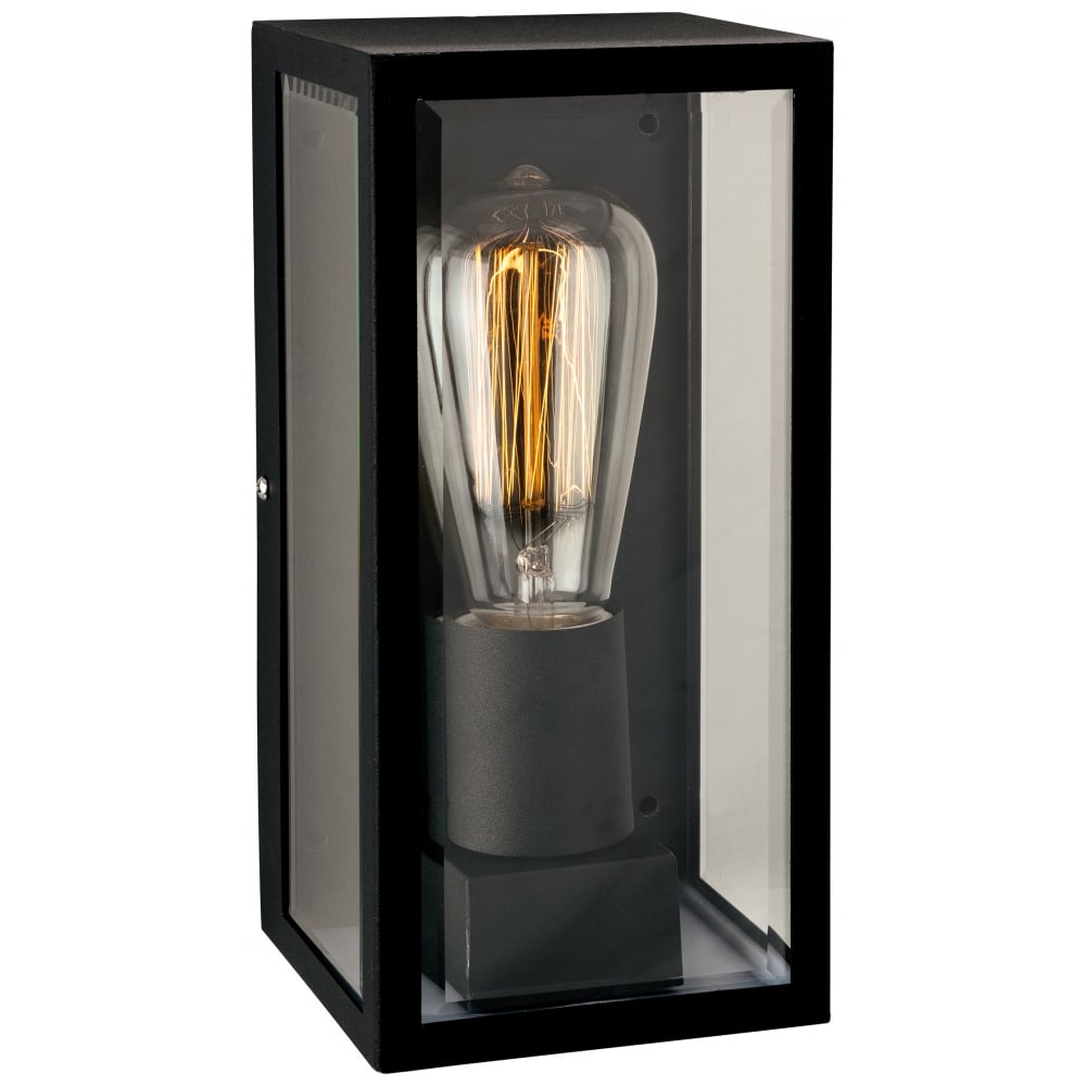 Contemporary Black Glass Rectangle Wall Lantern IP44
