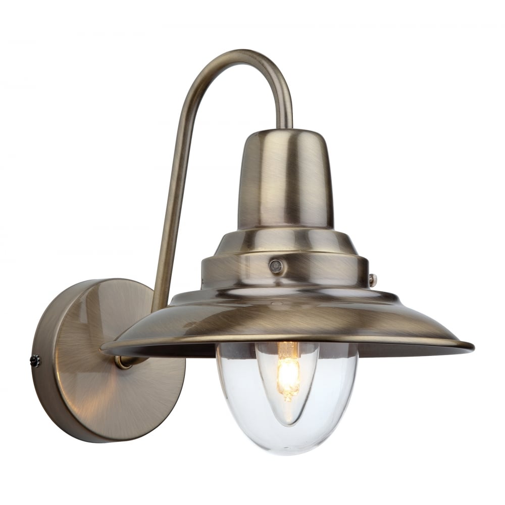 Vintage Nautical Brass Fisherman Wall Sconce with Clear Glass