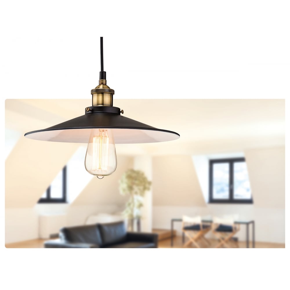 Vintage Industrial Black & Brass Pendant Ceiling Light