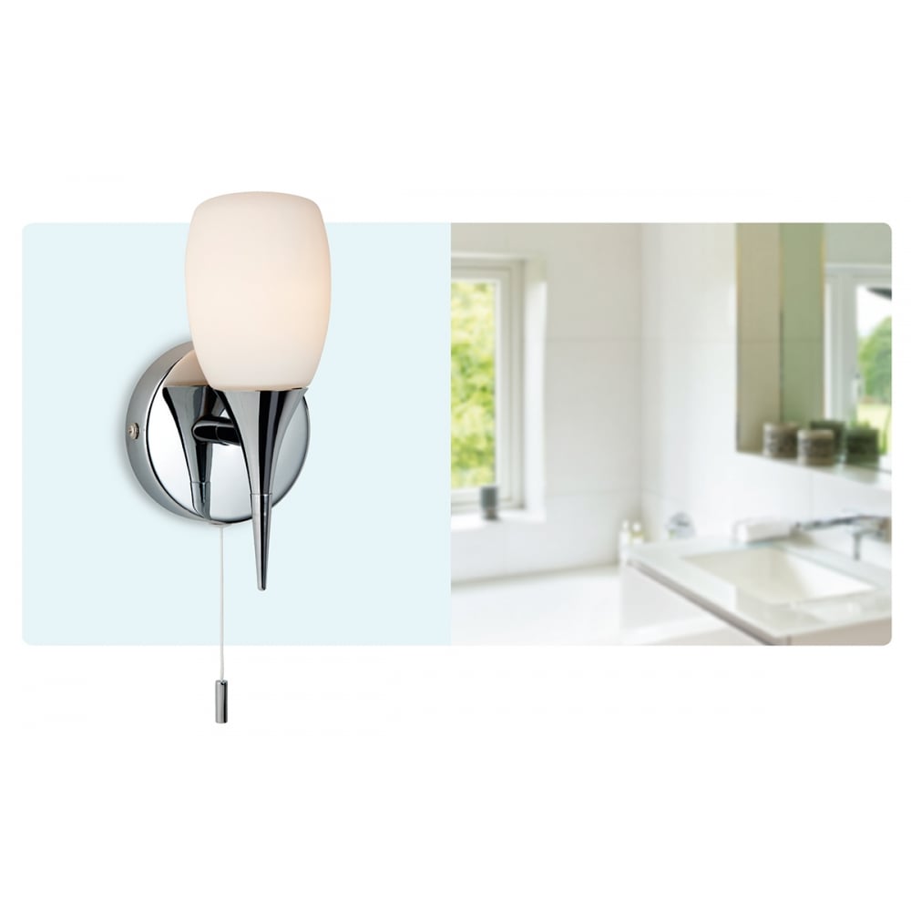 Sleek Chrome Wall Sconce with Opal Glass Shade