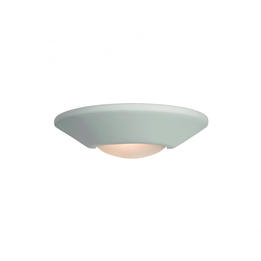 Ecliptic Art Deco Zen Matte White Ceramic Wall Sconce with Acid White Glass