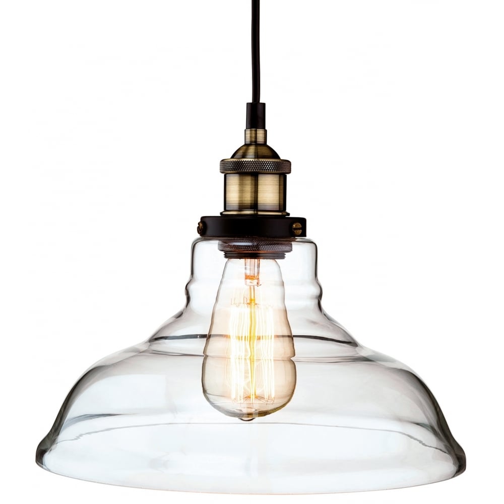Vintage Nautical Glass Dome Pendant Light in Antique Brass