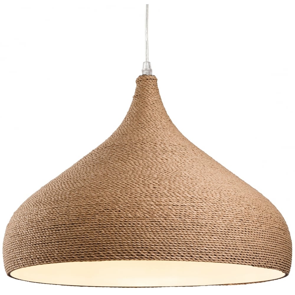 Rustic Brown Rope and Wood Dome Pendant Ceiling Light