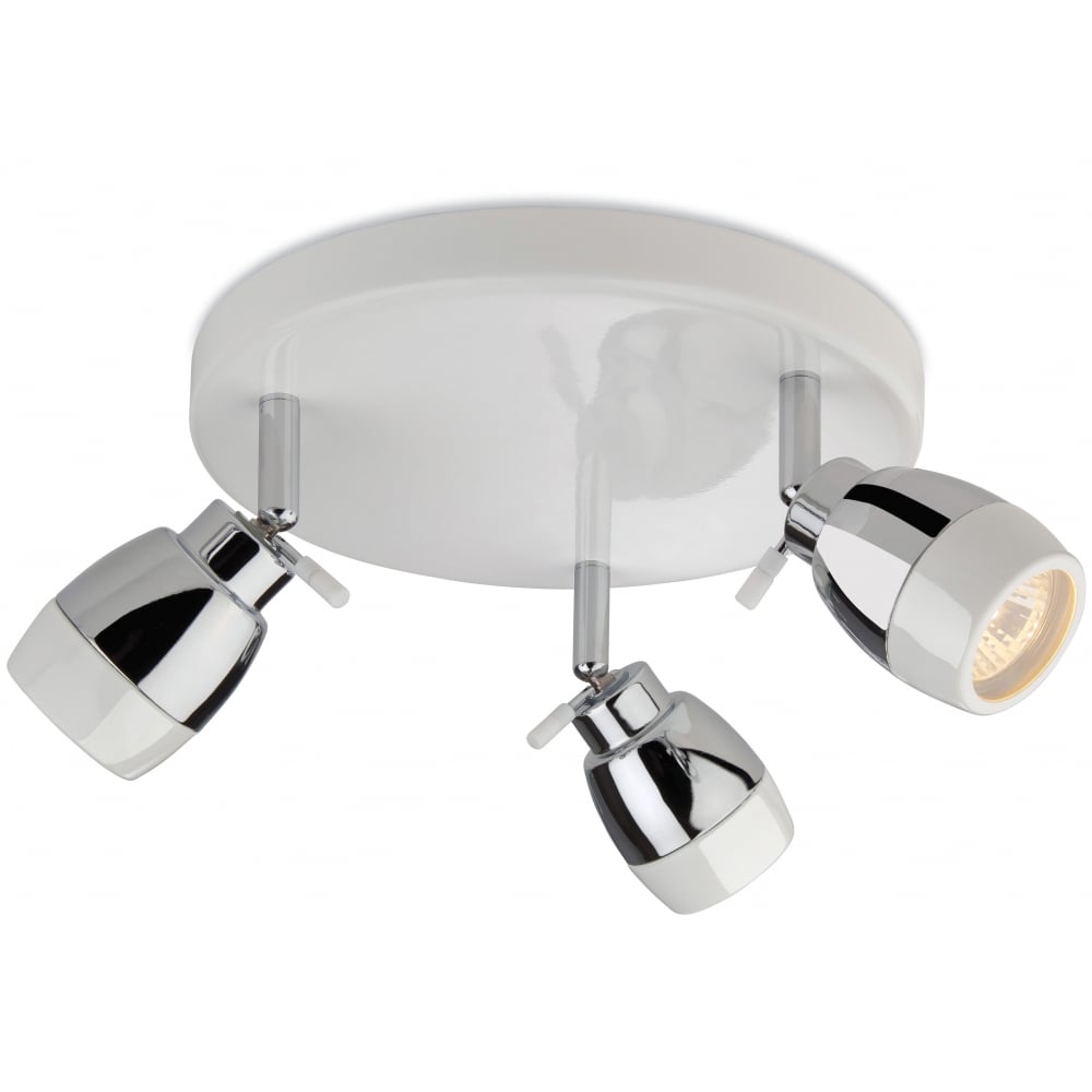 Contemporary White and Chrome Triple Ceiling Spotlights for Bathrooms