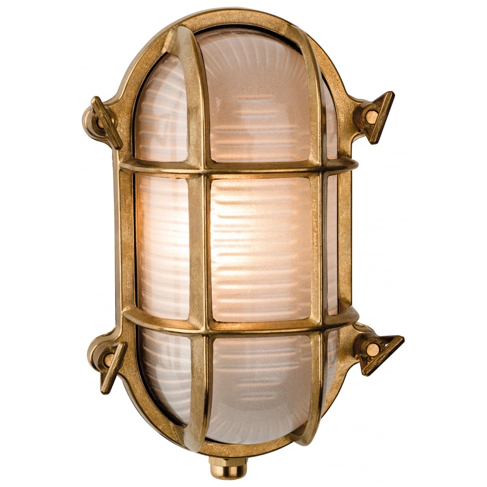 Marina Nautical Oval Cast Brass Outdoor Wall Light with Frosted Glass Shade