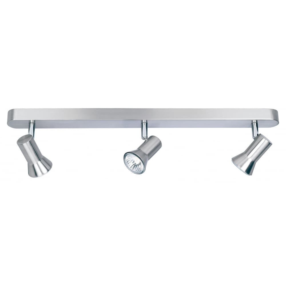 Sleek Brushed Steel Triple Spotlight Bar for Ceiling or Wall Use