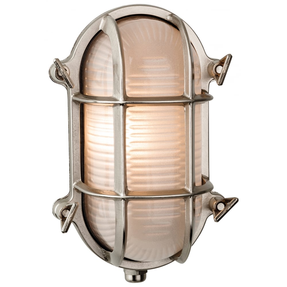 Marina Nautic Nickel Oval Outdoor Wall Light with Frosted Glass