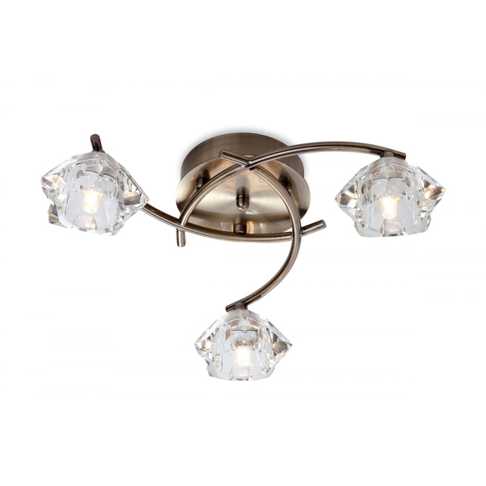 Art Deco Floral Antique Brass Ceiling Light with Clear Glass