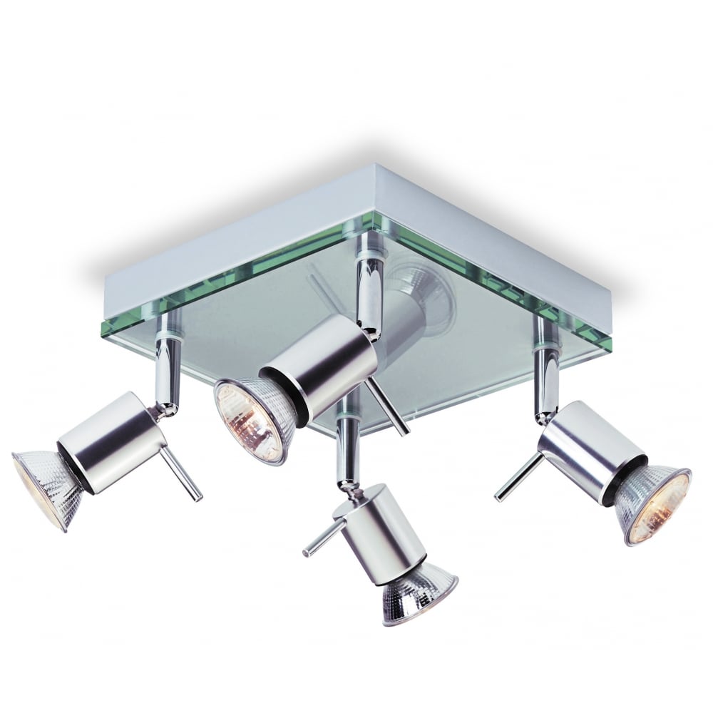 Modern Square Flush Ceiling Light in Aluminium and Glass Finish