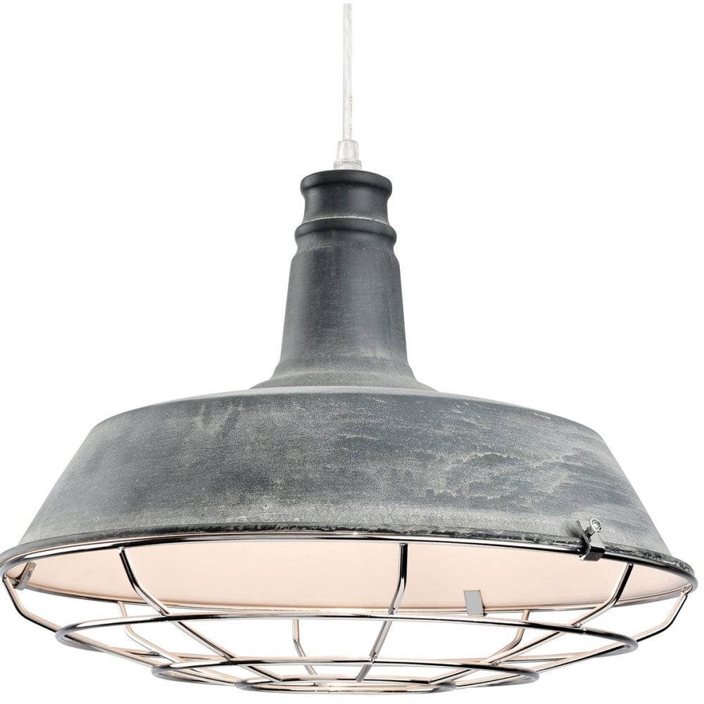 Pacific Industrial Chic Grey Ceiling Pendant with Chrome Grill