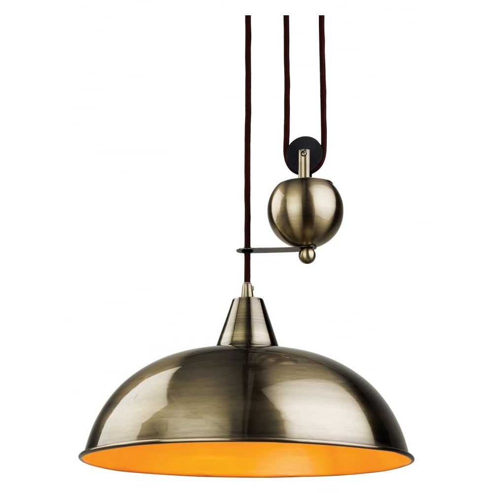 Vintage Brass Dome Pendant Light with Adjustable Drop