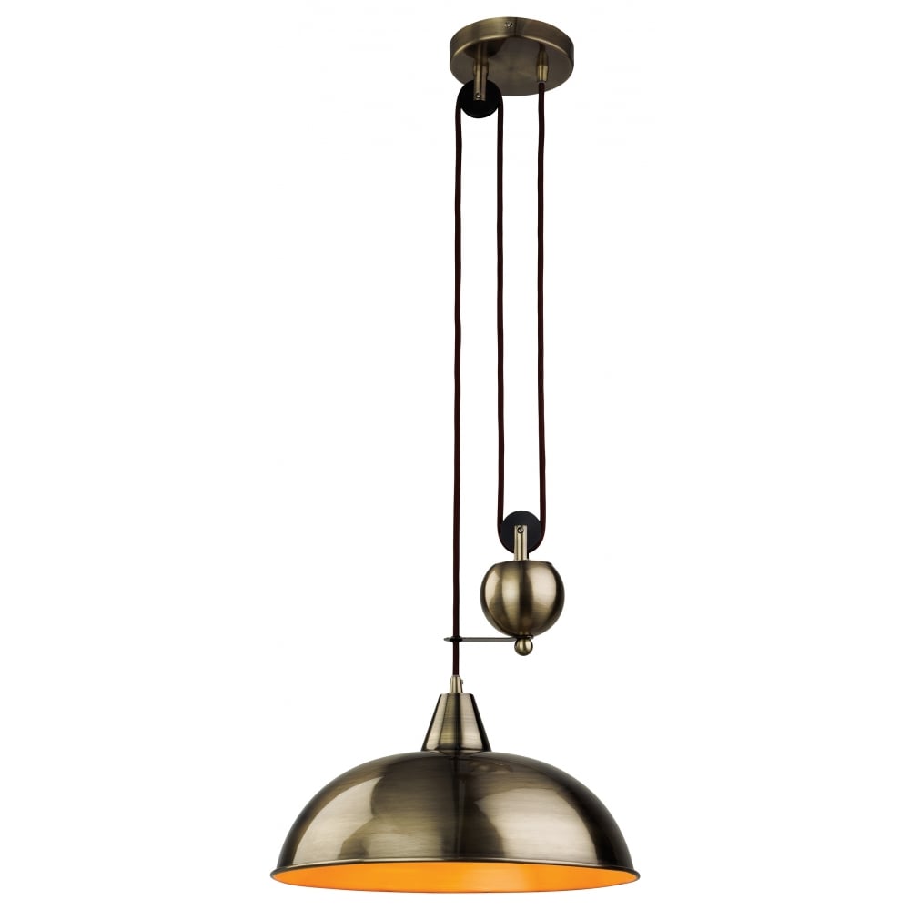 Vintage Brass Dome Pendant Light with Adjustable Drop