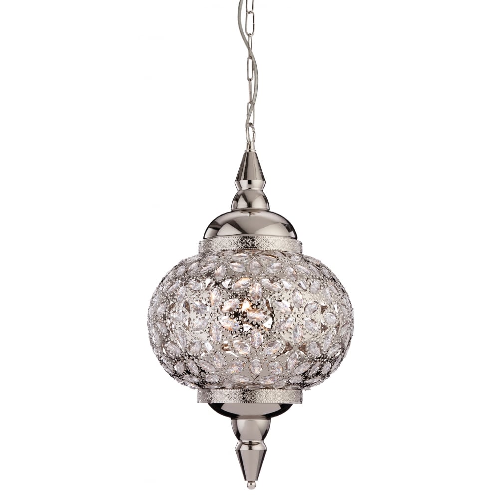 Chrome Moroccan-Inspired Pendant Lantern with Indian Accents