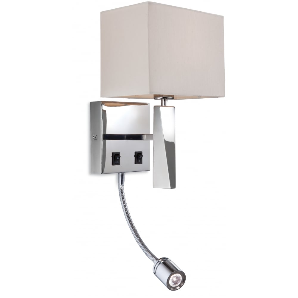 Modern Art Deco Chrome Wall Sconce with Cream Shade for Bedroom