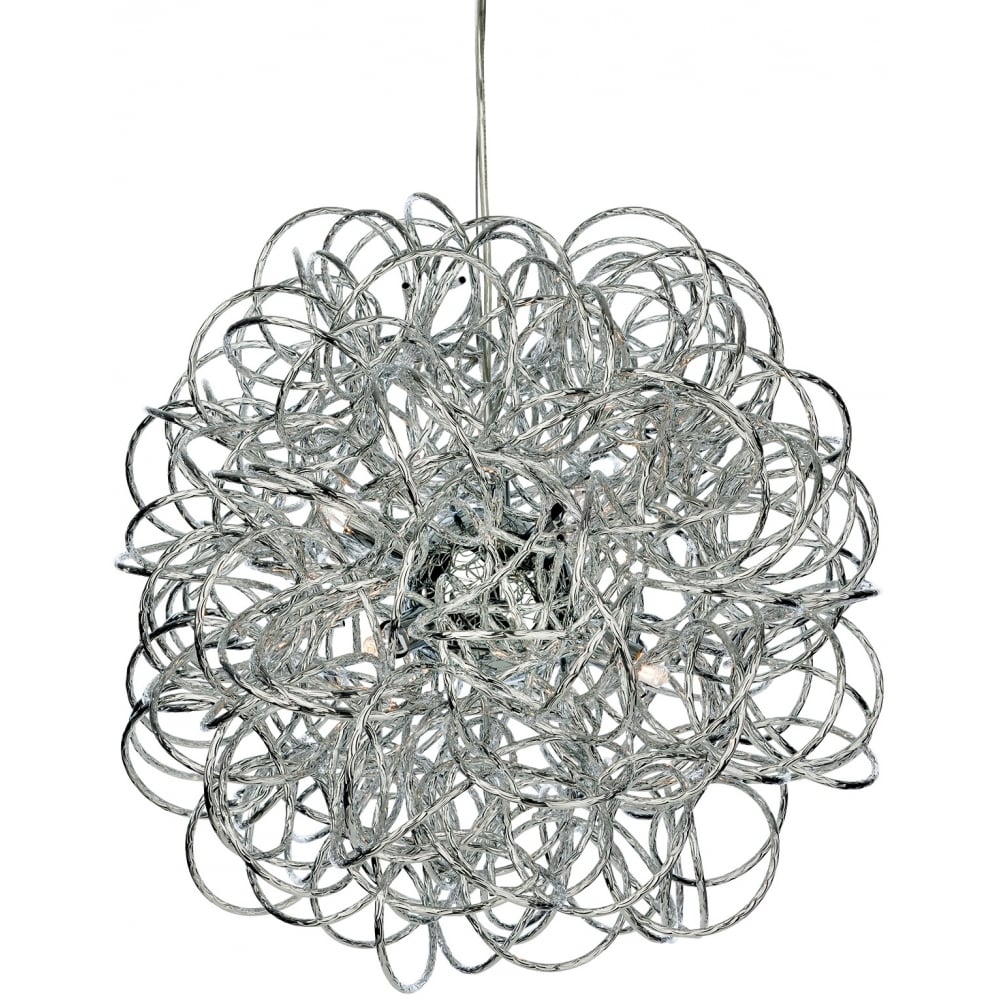 Contemporary Chrome Spiral Wire Pendant Light Fixture