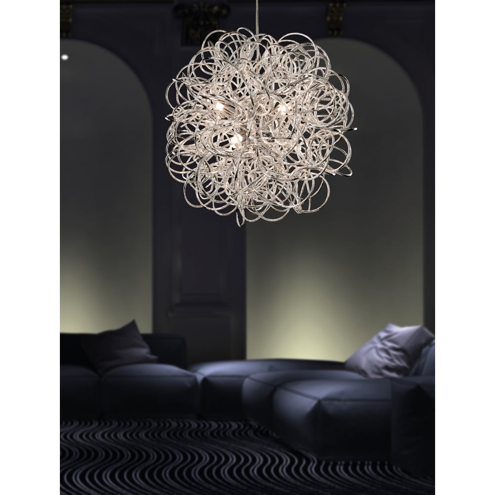 Contemporary Chrome Spiral Wire Pendant Light Fixture