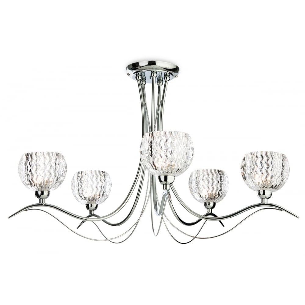 Elegant Multi-Arm Floral Chrome Chandelier with Clear Glass Design