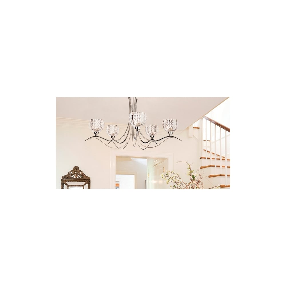 Elegant Multi-Arm Floral Chrome Chandelier with Clear Glass Design