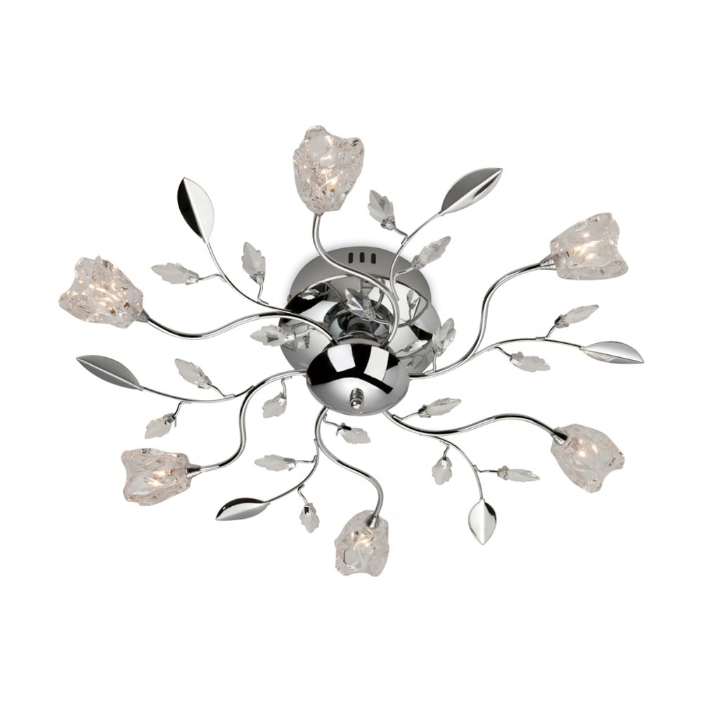 Contemporary Floral Crystal Chrome Flush Mount Ceiling Light