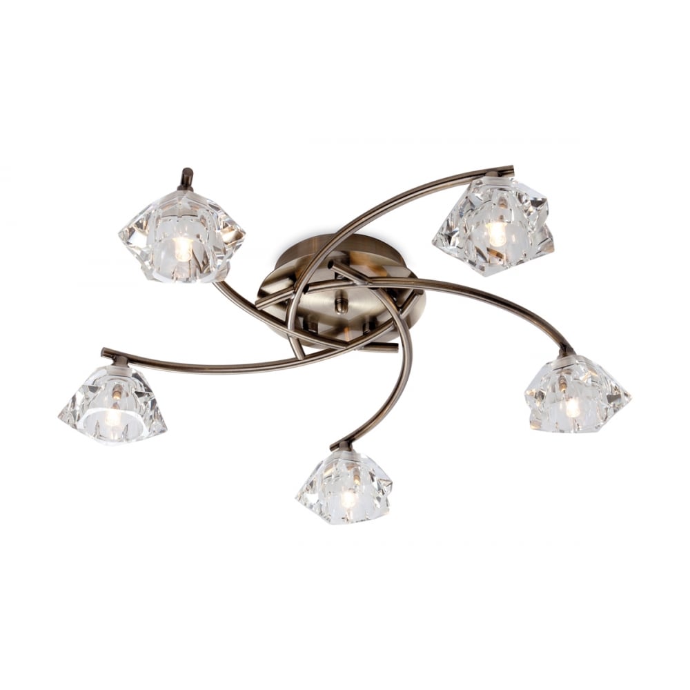 Elegant Antique Brass Floral Ceiling Light with Clear Glass Accents