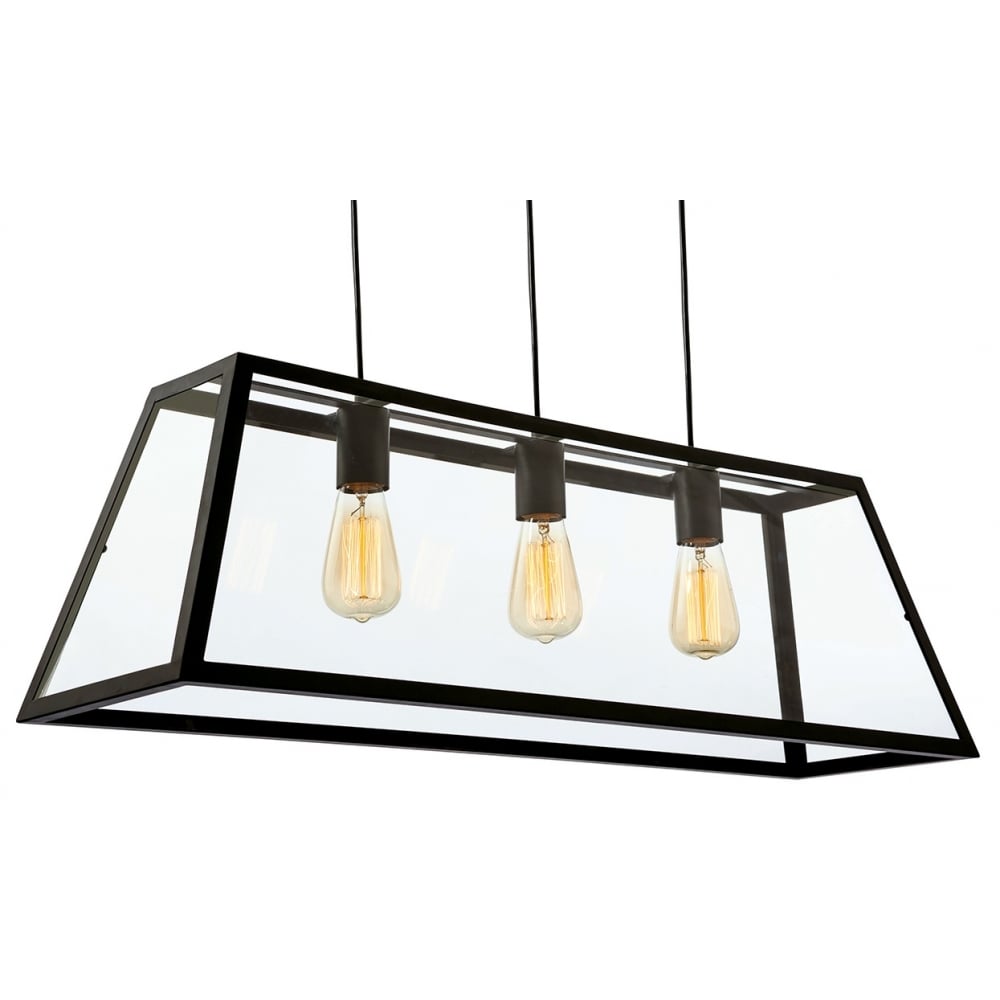 Chic Industrial Black Glass Frame Pendant Light
