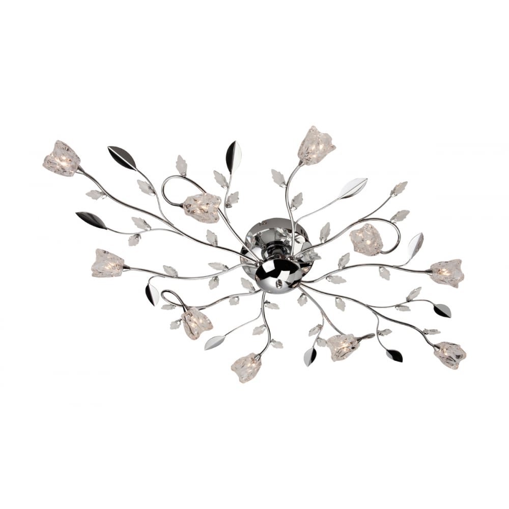 Art Deco Floral Glass and Chrome Ceiling Light Fixture