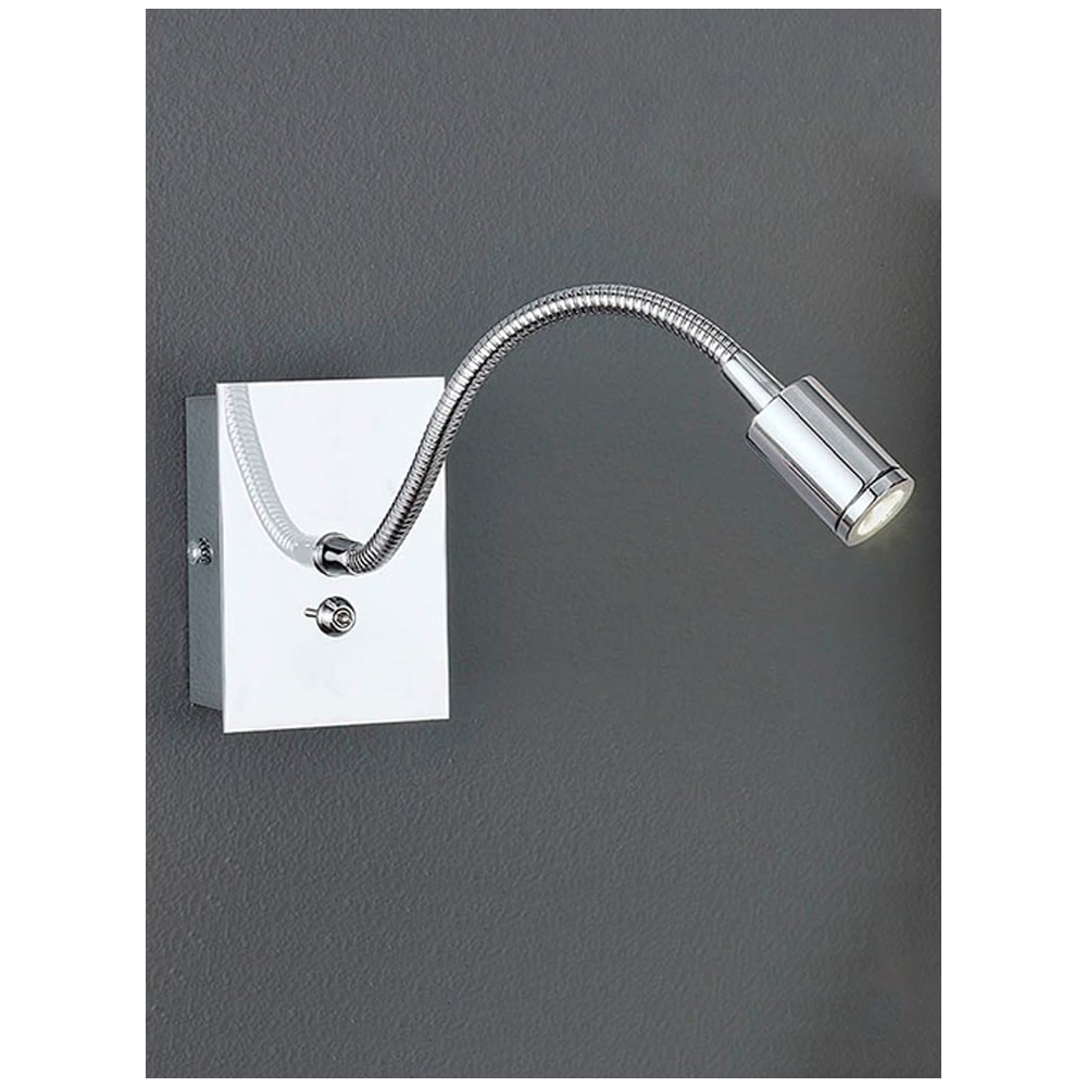 Sleek Chrome LED Reading Light with Square Base and Integrated Switch