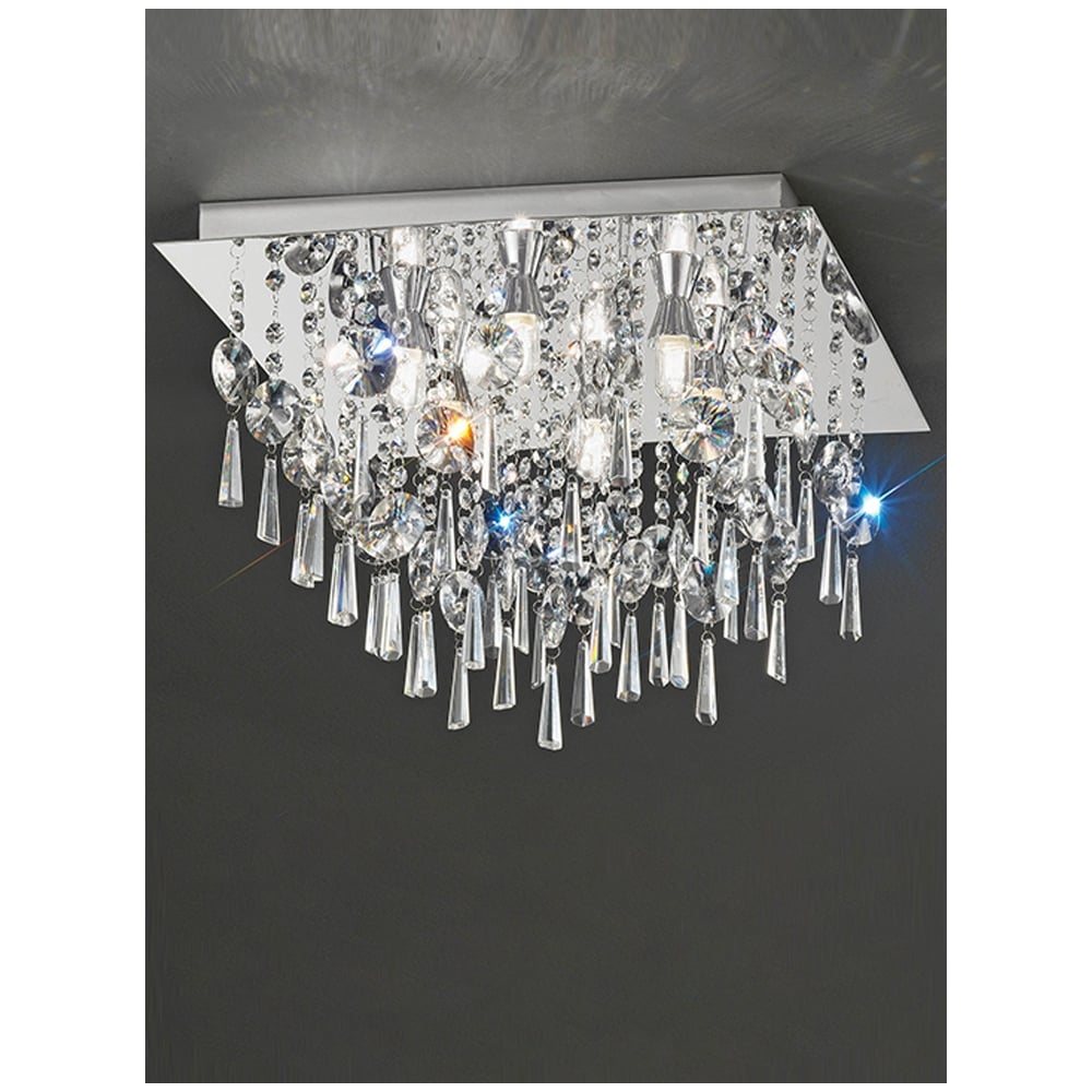 Gleaming 450mm Chrome and Crystal Square Flush Ceiling Light with IP44 Rating