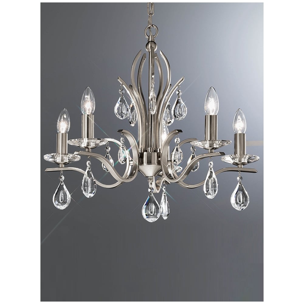 Radiant Satin Nickel Chandelier with Crystal Accents and Five Lights