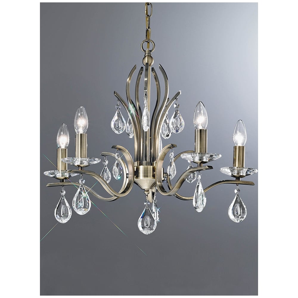 Elegant Bronze Crystal Faceted 5-Light Chandelier