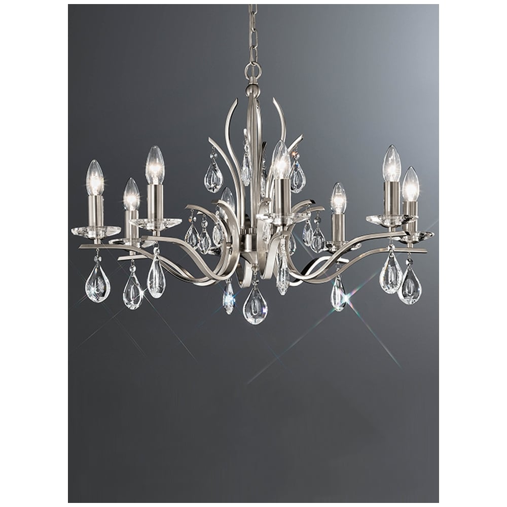 Dazzling Faceted Crystal Elegance 8-Bulb Satin Nickel Chandelier