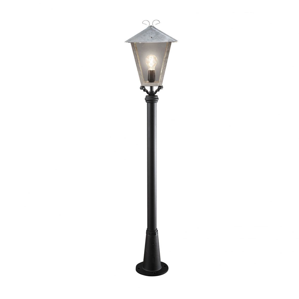 Benu Galvanized Lantern with Black Pathway Post by Konstsmide