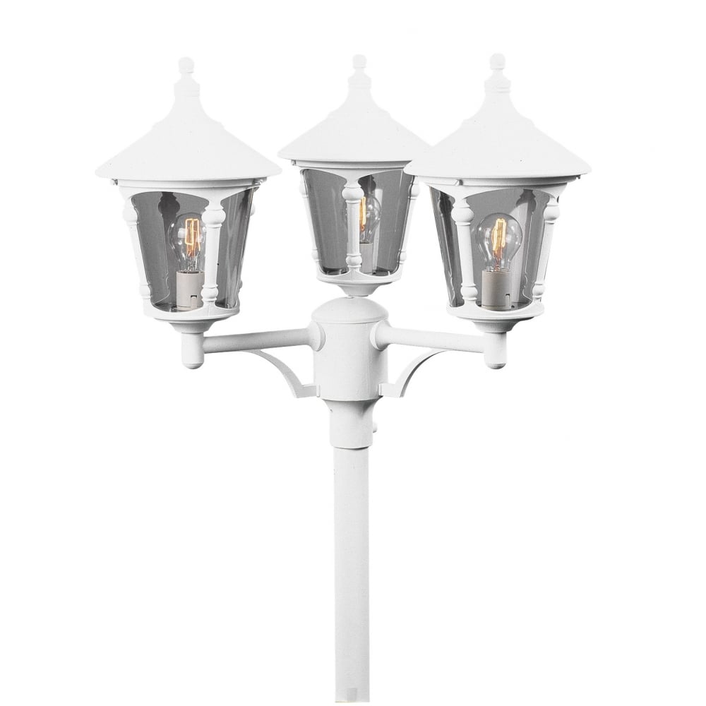 Virgo Triple Lantern Outdoor Pole Light in Matt White Finish