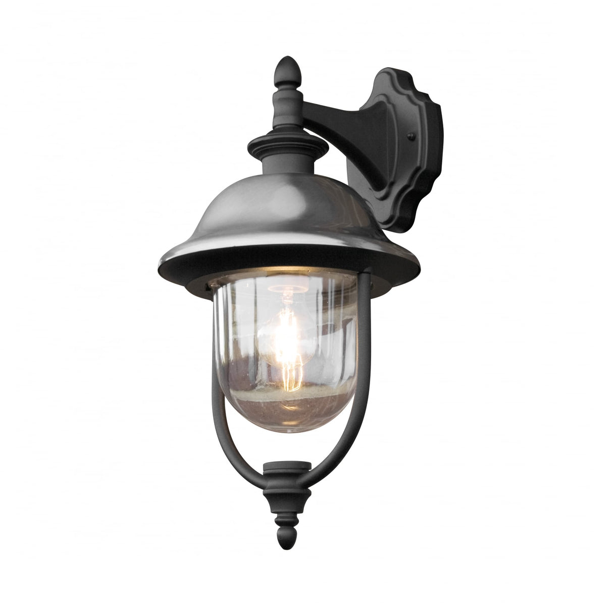 Parma Black and Steel Downward Garden Lantern with Stainless Cap