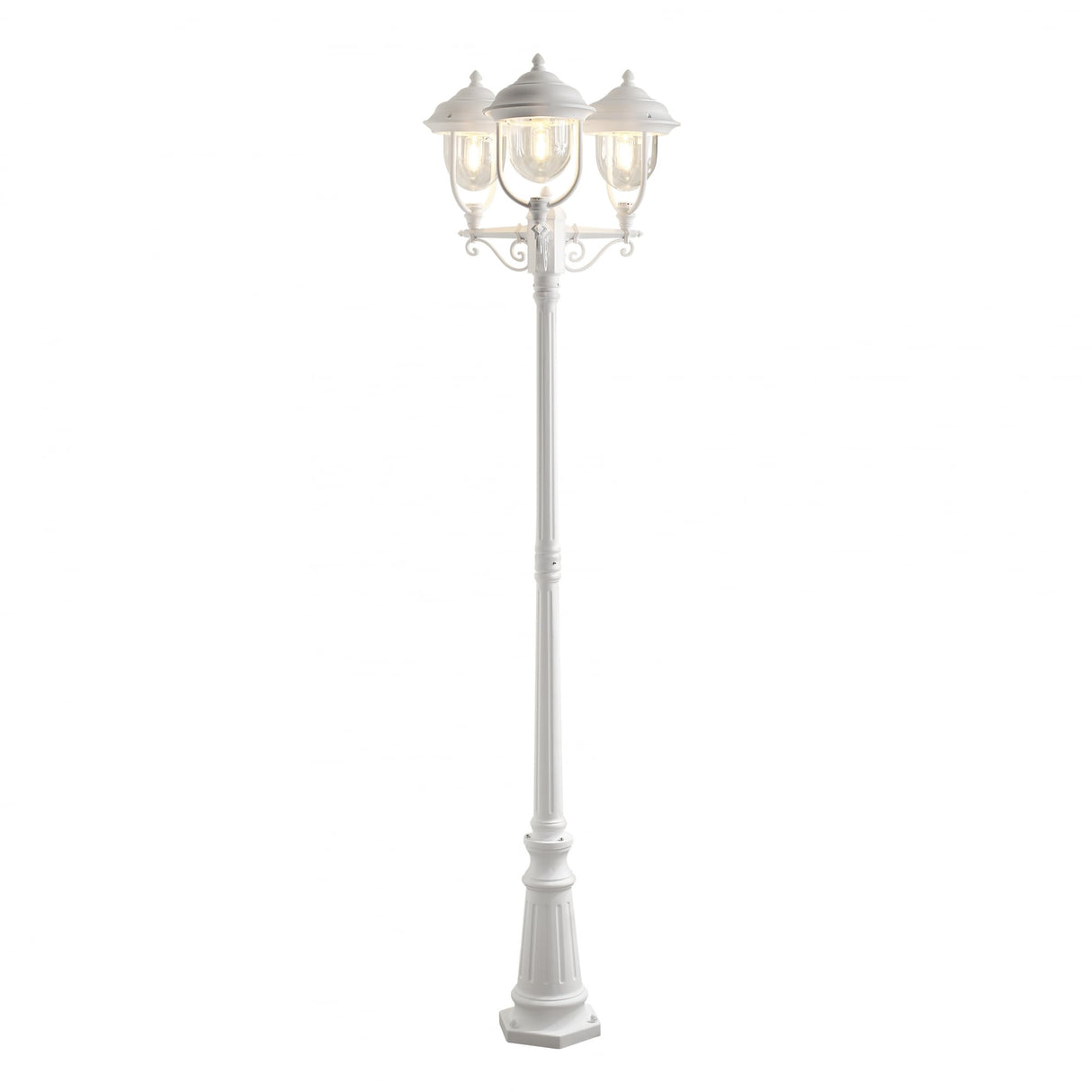 Elegant Triple Lantern Outdoor Pole Light in Matt White Finish