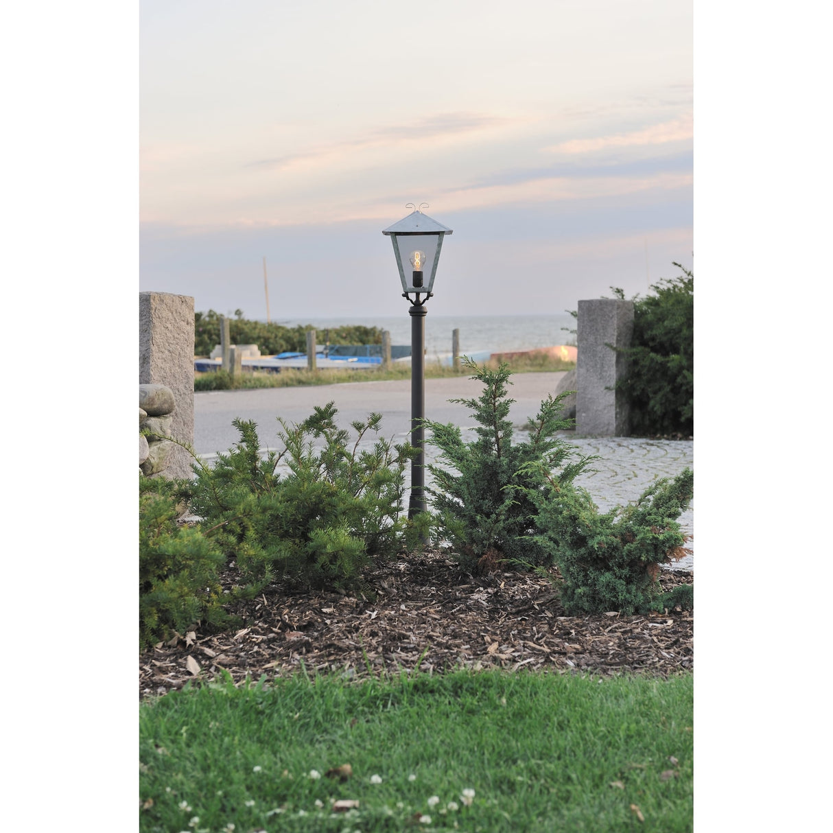 Benu Galvanized Lantern with Black Pathway Post by Konstsmide