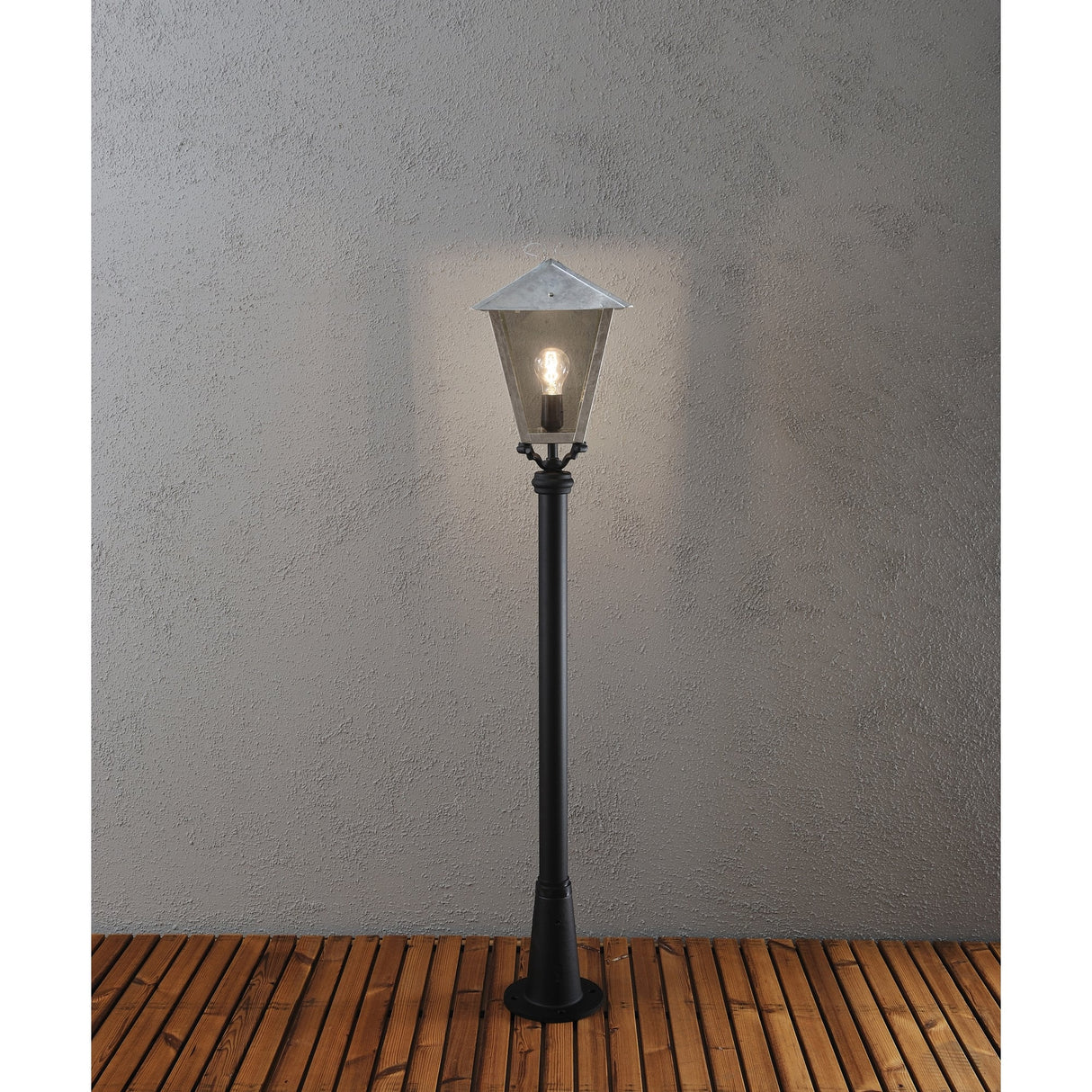 Benu Galvanized Lantern with Black Pathway Post by Konstsmide