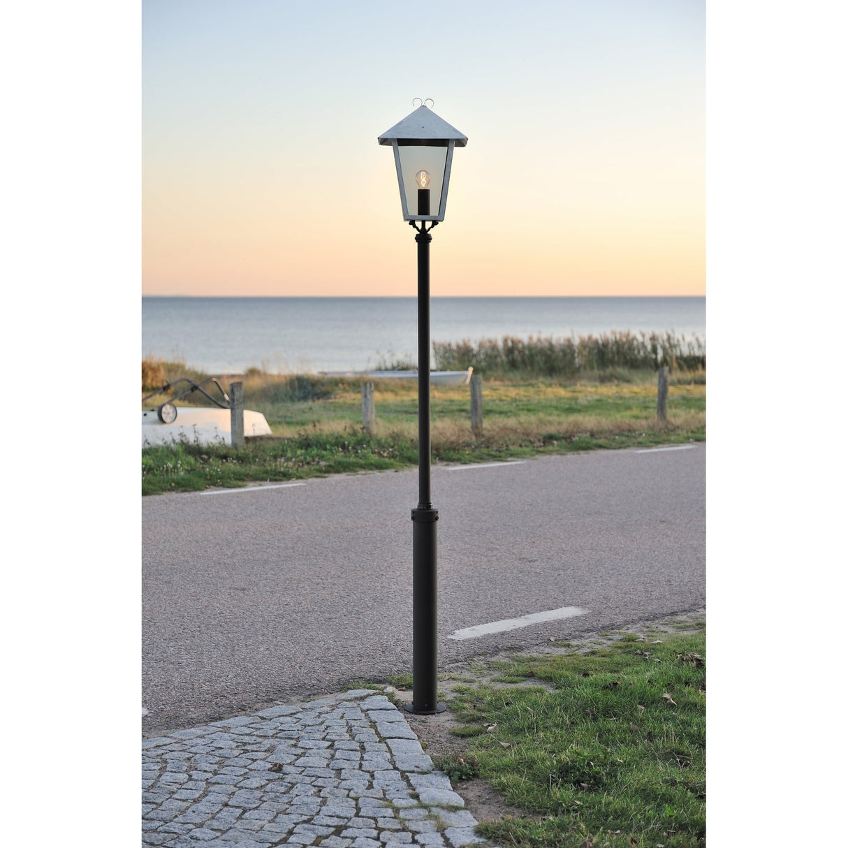 Benu Galvanised Lantern with Taurus Pole - Majestic Outdoor Light Fixture