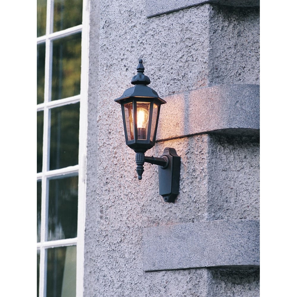 Pallas Matte Black Outdoor Upward Lantern Wall Light