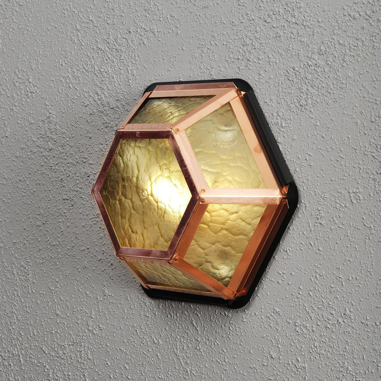 Vintage Copper & Amber Hexagon Glass Ceiling/Wall Light by Konstsmide
