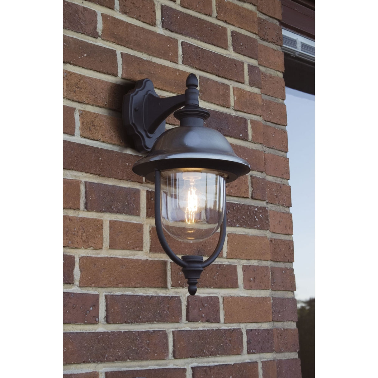 Parma Black and Steel Downward Garden Lantern with Stainless Cap