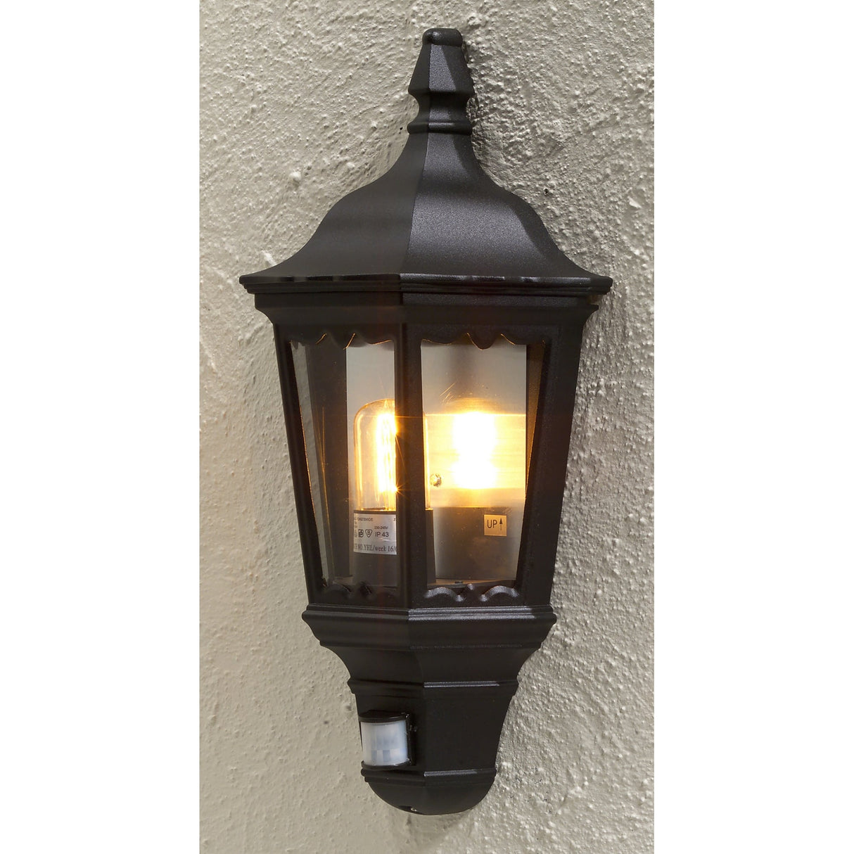 Firenze Matte Black Half Wall Lantern with Motion Sensor
