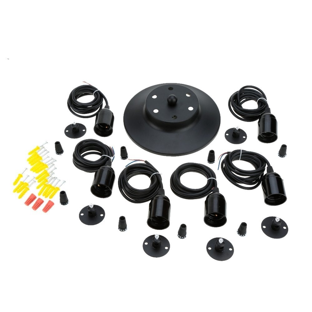 Vintage Industrial Spider Ceiling Light Fixture with 6 Edison Bulb Pendants